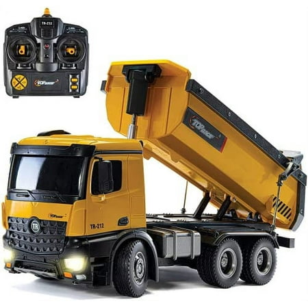 Top Race Remote Control Dump Truck Toy - Heavy Duty Metal & Plastic Construction Vehicle, 1:14 Scale, 7 LBS Load Capacity - RC Dump Truck for Adults Metal - Bruder Trucks