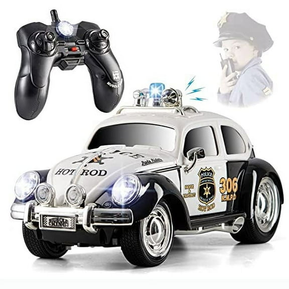 Top Race Remote Control Police Car with Lights and Sirens | RC Police Car for Kids | Easy to Control Rubber Tires Heavy Duty Old Fashioned Style