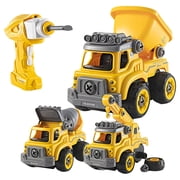 Top Race 3-in-1 Remote Control Construction Vehicle Set with Powered Drill, 49-Piece DIY Building Truck Kit with Dump Truck, Cement Mixer & Crane