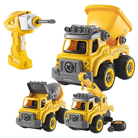 Top Race 3-in-1 Remote Control Construction Vehicle Set with Powered Drill, 49-Piece DIY Building Truck Kit with Dump Truck, Cement Mixer & Crane