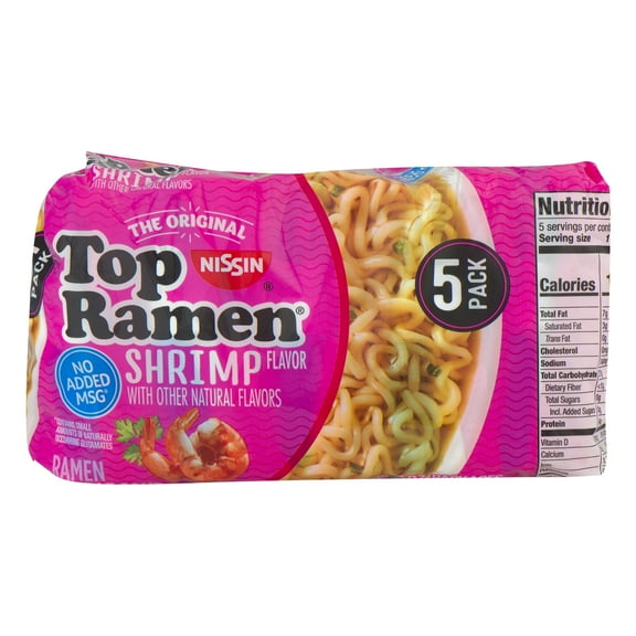 Top Ramen Noodles Soup, Shrimp Flavor, Nissin, 5 Pack, Wrapper