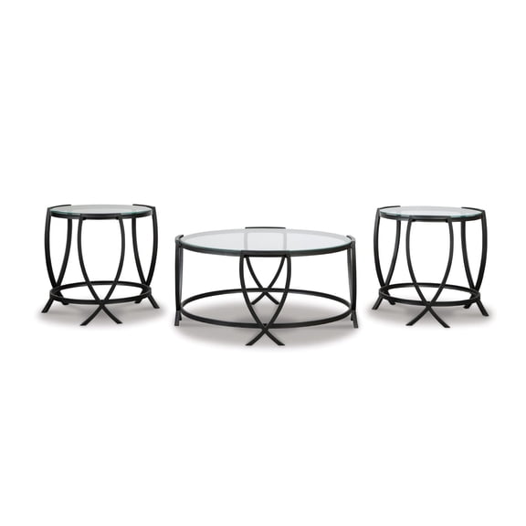 Top Round 3-Piece Table Set, Black Metal Frame, Standard