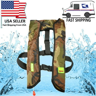 Top Safety Adult Life Jacket with Whistle - Manual Version Inflatable Lifejacket Life Vest PFD for Boating Fishing Kayaking Canoeing Sailing Paddle Boarding SUP Water Ski Light Weight Adjustable Size