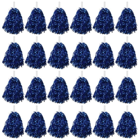 Top Sales 24Pcs Cheerleading Pom Poms Metallic Foil Cheer with Plastic Handle for Adults Kids Cheerleaders Blue