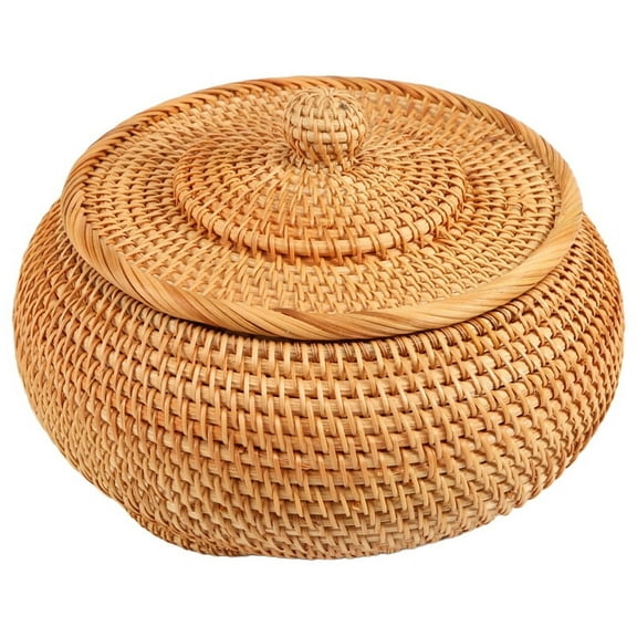 Top Sales Storage Basket Hand-Woven Rattan Woven with Cover Round Primary Color Chinese Jewelry Snacks Tea Set Box