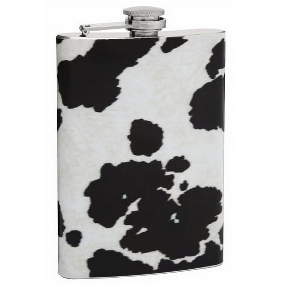 Top Shelf Flasks 8oz Cow Print Hip Flask, Screw on Cap,