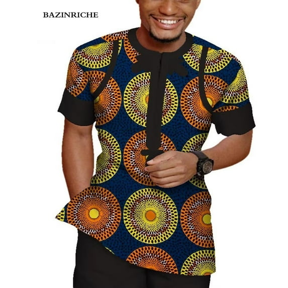 Top Shirt and Pant Trousers suits Set African Men Party Clothes Short Sleeve WYN943