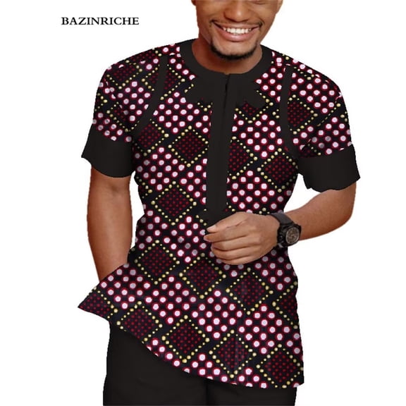 Top Shirt and Pant Trousers suits Set African Men Party Clothes Short Sleeve WYN943