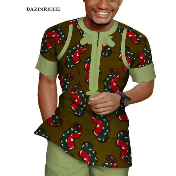 Top Shirt and Pant Trousers suits Set African Men Party Clothes Short Sleeve WYN943