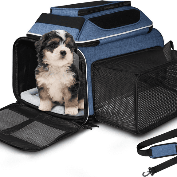 Top and Side Expandable Pet Carrier 18x11x11 Inches Delta United Airline Approved, Soft-Sided Carrier for Small Cats and Dogs with Locking ty Zippers and Anti-Scratch Mesh