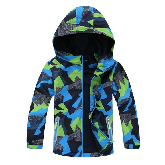 Top&Sky Kids Boys Long-Sleeved Outer Wind Coat Fleece Lined Outdoor Waterproof Windbreaker with Reflective Pocket 6-7T Green
