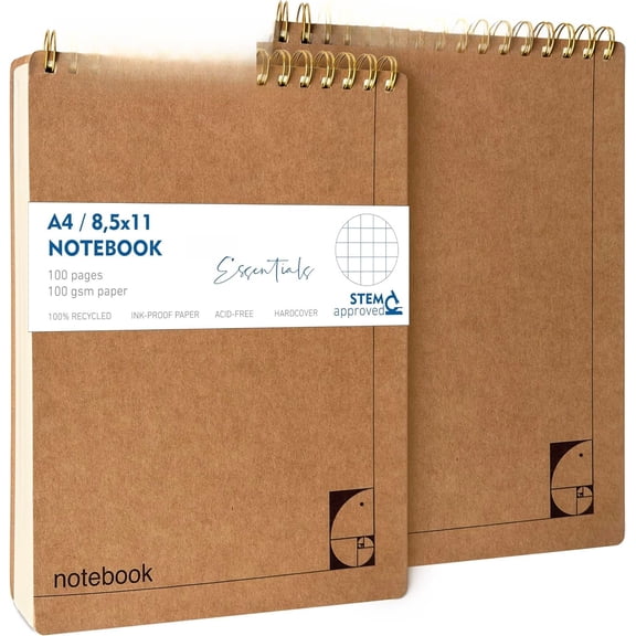 Top Spiral Notebook 8.5 x 11 - Hardcover Graph Paper Note pad 200+200 Pages - Non-Bed 100gsm Thick Paper - A4 Grid Spiral Notebook, Notepad for Engineering, Math & Creative Planning