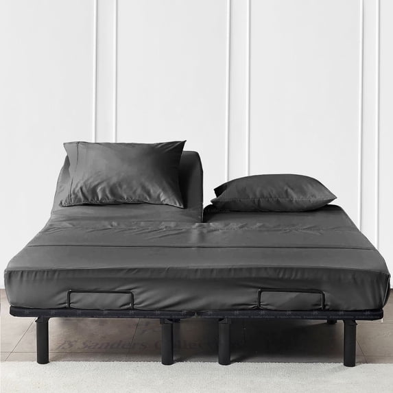 Top Split Cal King Sheet Set for Adjustable beds - Sleep Number Flex Sheets - 36" Split Top Cal King Sheets - 100% Cotton Sheet Set -Dark Grey Solid