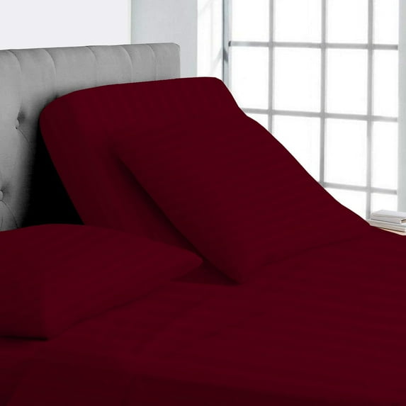 Top Split California King 100% Egyptian Cotton 1000 Thread Count, Adjustable Beds -Top Split California King Sheets Sets (4 Pcs) Split Down 39" inches from The Top - Burgundy Stripe, 18" Deep Pocket