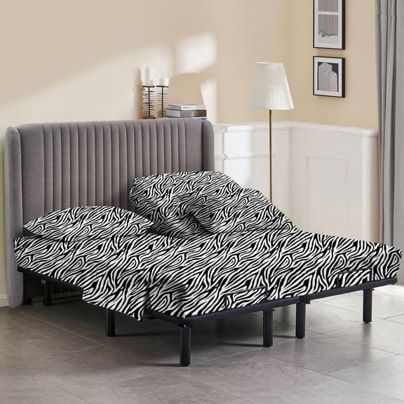 Top Split California King Sheet Set for Adjustable Beds – 100% Egyptian Cotton, 800 Thread Count, 4-Piece Bed Sheets, Deep Pockets Fit up to 15", Zebra Print, Split 36" from Top
