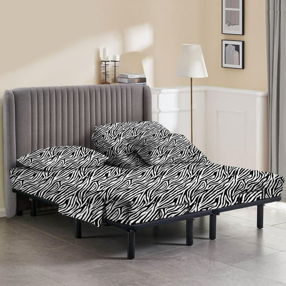 Top Split California King Sheet Set for Adjustable Beds – 100% Egyptian Cotton, 800 Thread Count, 4-Piece Bed Sheets, Deep Pockets Fit up to 7" to 12", Zebra Print, Split 28" from Top