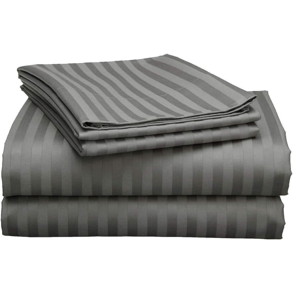 Top Split California King Sheets Sets for Adjustable Beds - 800 Thread Count- 100% Egyptian Cotton 4Pcs Bed Sheets, 18'' Inch Deep Pockets, Dark Grey Stripe - Split Down 34 inches from The top