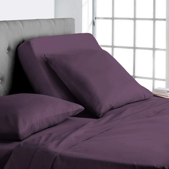 Top Split California King Sheets Sets for Adjustable Beds - 800 Thread Count- 100% Egyptian Cotton 4Pcs Bed Sheets, 18'' Inch Deep Pockets, Plum Solid - Split Down 32 inches from The top