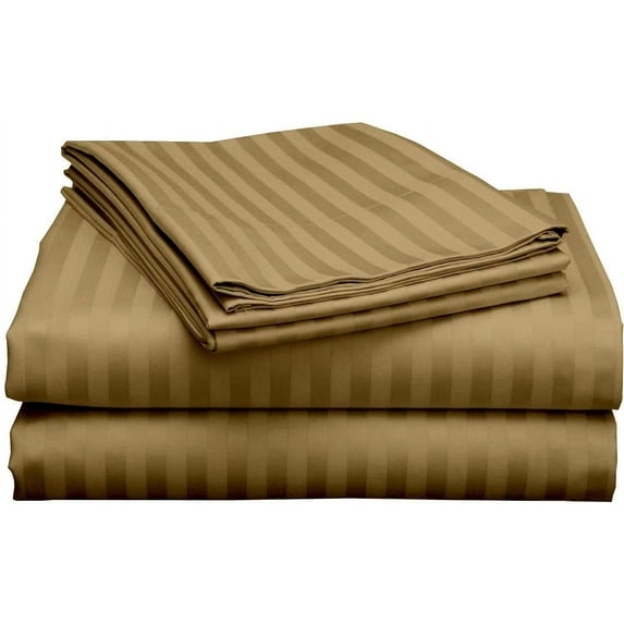 Top Split California King Sheets Sets for Adjustable Beds - 800 Thread Count- 100% Egyptian Cotton 4Pcs Bed Sheets, 18'' Inch Deep Pockets, Taupe Stripe - Split Down 32 inches from The top