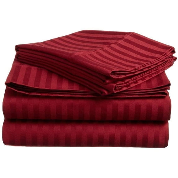 Top Split California King Sheets Sets for Adjustable Beds - 800 Thread Count- 100% Egyptian Cotton 4Pcs Bed Sheets, 21'' Inch Deep Pockets, Burgundy Stripe- Split Down 39 inches from The top
