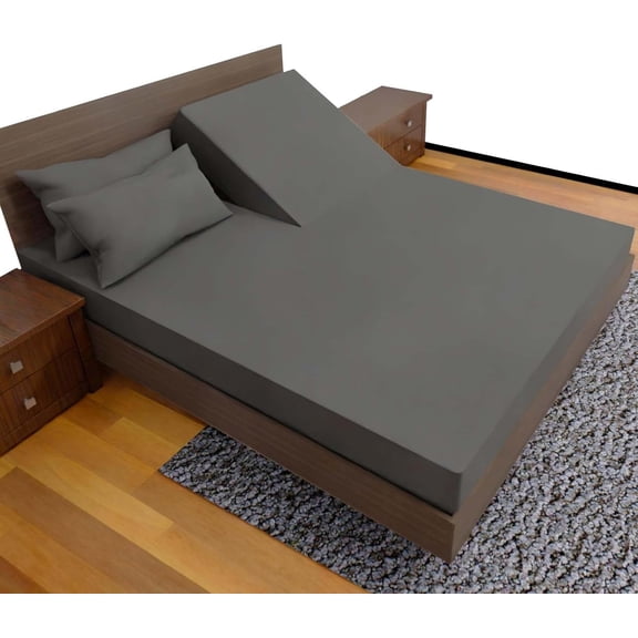 Top Split Flex Head King Microfiber Bed Sheet Set with Extra Deep Pockets Dark Grey