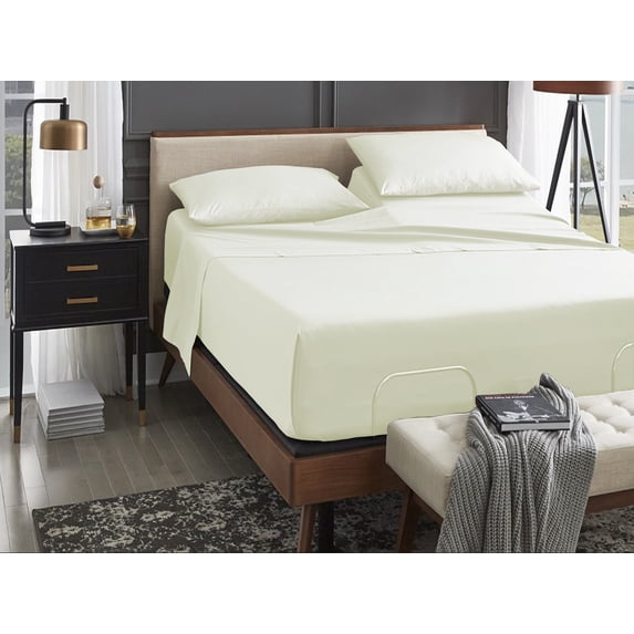 ABORN 100% Giza Egyptian Cotton Bedsheet 12" Deep Pocket 28" Split Top Ivory Split-Head Cal-King