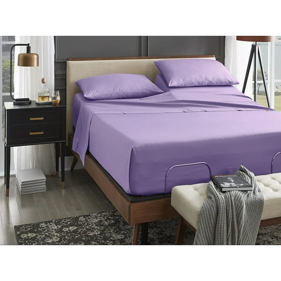 ABORN 100% Giza Egyptian Cotton Bedsheet 18" Deep Pocket 39" Split Top Lilac Split-Head Cal-King