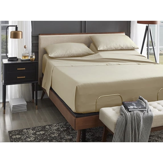 ABORN 100% Giza Egyptian Cotton Bedsheet 24" Deep Pocket 32" Split Top Taupe Split-Head Cal-King