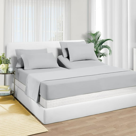 Top Split Head Flex Sheet Set-for Adjustable Bed-4 Pcs -100% Egyptain Cotton 700 Thread Count - 15-Inch Deep Pocket - King Size Silver Grey Solid - Split Down 32 inches from The top