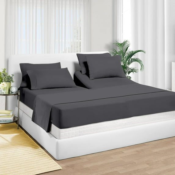 Top Split Head Flex Sheet Set-for Adjustable Bed-4 Pcs -100% Egyptain Cotton 700 Thread Count - 15-Inch Deep Pocket - Queen Size Dark Grey Solid - Split Down 28 inches from The top