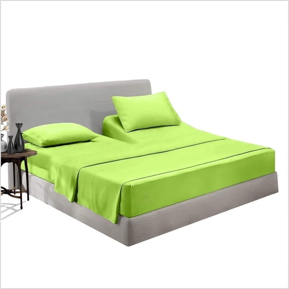 Top Split Head Flex Sheet Set-for Adjustable Bed-4 Pcs -100% Egyptain Cotton 700 Thread Count - 15-Inch Deep Pocket - Queen Size Parrot Green Solid - Split Down 36 inches from The top