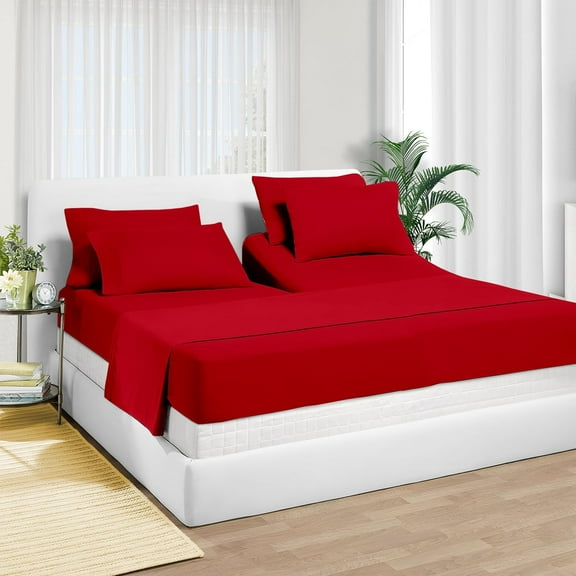 Top Split Head Flex Sheet Set-for Adjustable Bed-4 Pcs -100% Egyptain Cotton 700 Thread Count - 15-Inch Deep Pocket - Queen Size Red Solid - Split Down 32 inches from The top