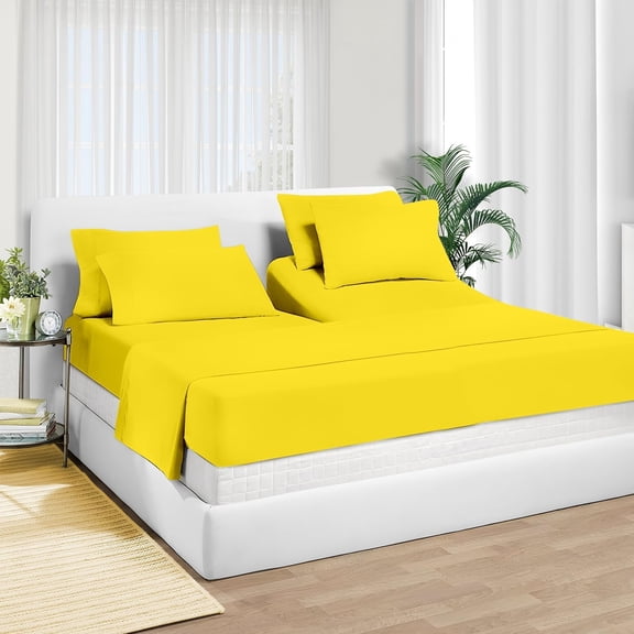 Top Split Head Flex Sheet Set-for Adjustable Bed-4 Pcs -100% Egyptain Cotton 700 Thread Count - 15-Inch Deep Pocket - Queen Size Yellow Solid - Split Down 32 inches from The top