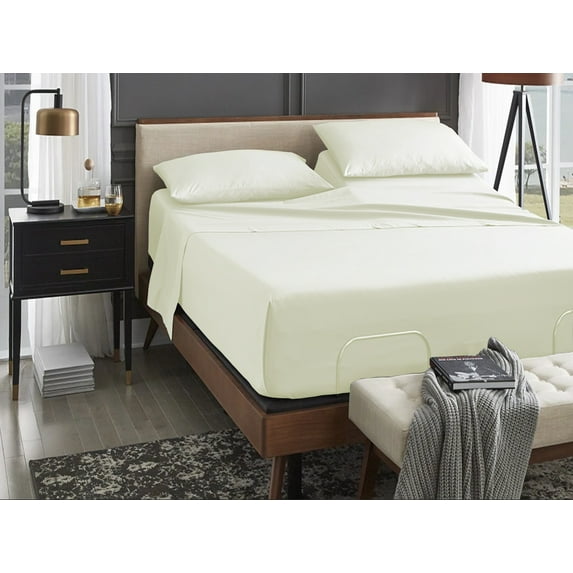 ABORN 100% Giza Egyptian Cotton Bedsheet 12" Deep Pocket 39" Split Top Ivory Split-Head King