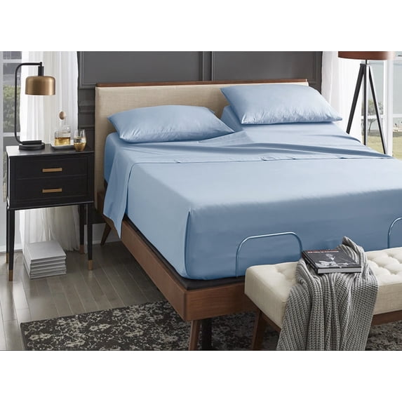 ABORN 100% Giza Egyptian Cotton Bedsheet 24" Deep Pocket 28" Split Top Light Blue Split-Head King
