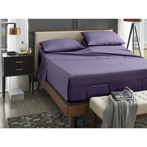 ABORN 100% Giza Egyptian Cotton Bedsheet 18" Deep Pocket 39" Split Top Plum Split-Head Queen
