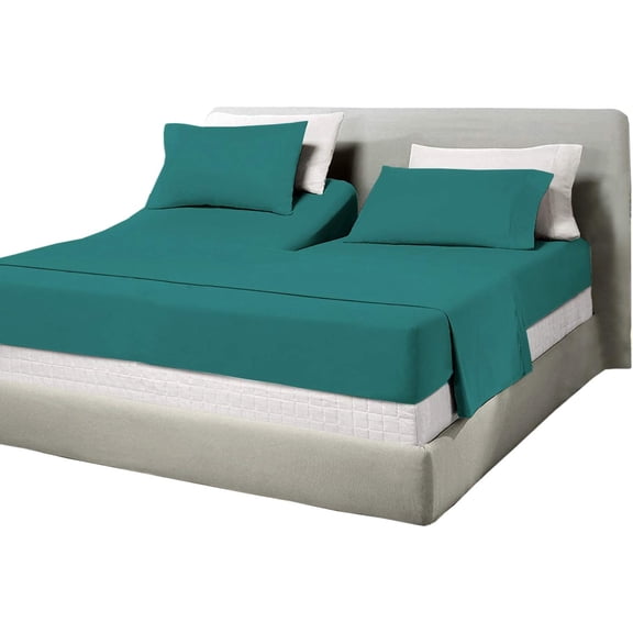 Top Split Head Queen Sheet Set for Adjustable Beds 4 Piece Turquoise Deep Pocket 15'' - Split Down 34 Inches From Top Egyptian Cotton 1000 Thread Count Top Split Sheets