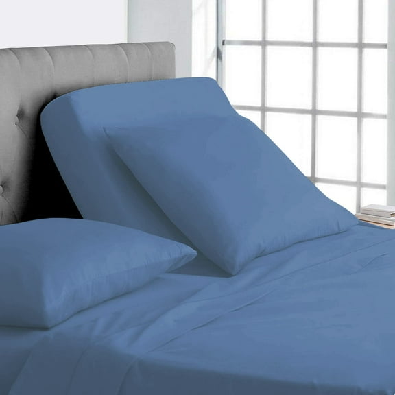 Top Split King 100% Egyptian Cotton 1000 Thread Count, Adjustable Beds -Top Split King Sheets Sets (4 Pcs) Split Down 28" inches from The Top - Medium Blue Solid, 18" Deep Pocket