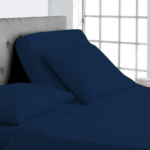 Top Split King 100% Egyptian Cotton 1000 Thread Count, Adjustable Beds -Top Split King Sheets Sets (4 Pcs) Split Down 32" inches from The Top - Navy Blue Solid, 18" Deep Pocket