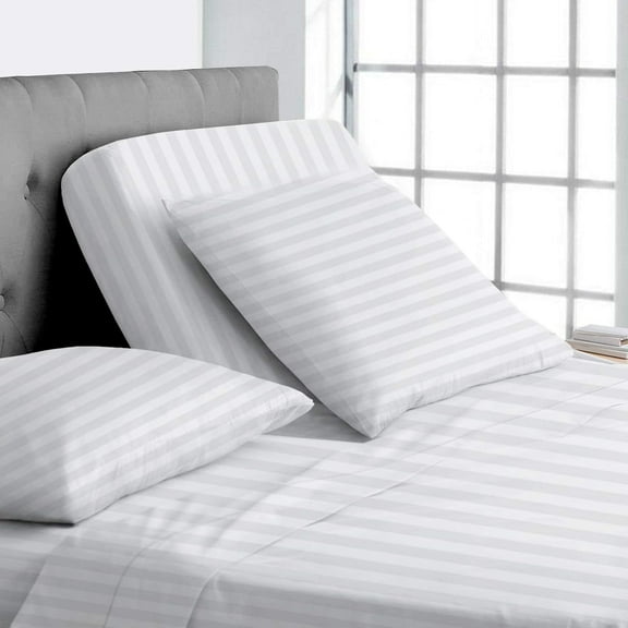 Top Split King 100% Egyptian Cotton 1000 Thread Count, Adjustable Beds -Top Split King Sheets Sets (4 Pcs) Split Down 32" inches from The Top - White Stripe, 18" Deep Pocket
