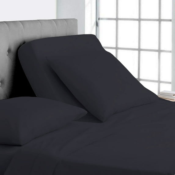 Top Split King 100% Egyptian Cotton 1000 Thread Count, Adjustable Beds -Top Split King Sheets Sets (4 Pcs) Split Down 34" inches from The Top - Black Solid, 18" Deep Pocket