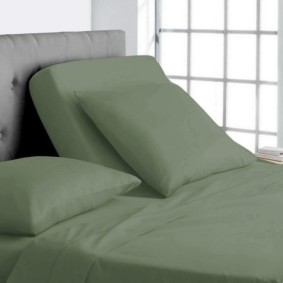 Top Split King 100% Egyptian Cotton 1000 Thread Count, Adjustable Beds -Top Split King Sheets Sets (4 Pcs) Split Down 34" inches from The Top - Sage Solid, 18" Deep Pocket