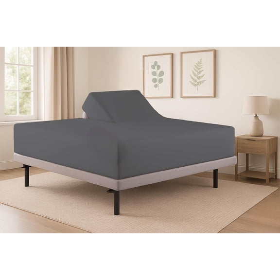 Top Split King Fitted Sheet for Adjustable beds, Split Down 32 inches from The Top, 800 Thread Count 100% Egyptian Cotton Flex Head King Fitted Sheet Only for Sleep Number Bed, Dark Grey