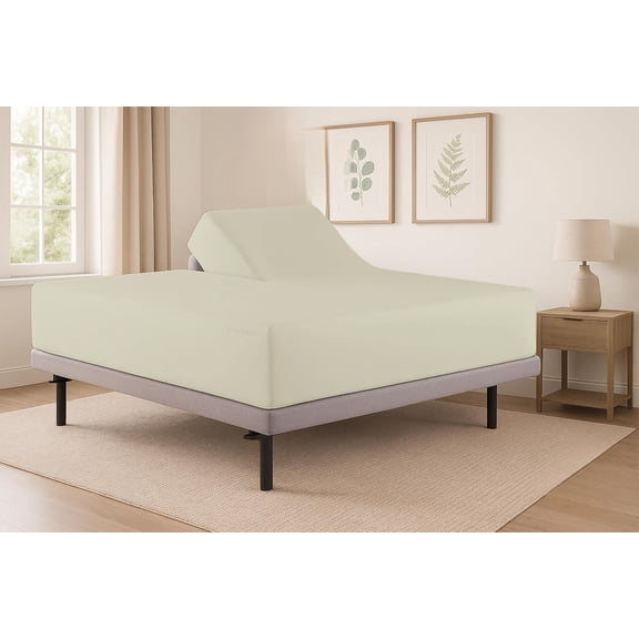 Top Split King Fitted Sheet for Adjustable beds, Split Down 36 inches from The Top, 800 Thread Count 100% Egyptian Cotton Flex Head King Fitted Sheet Only for Sleep Number Bed, Ivory