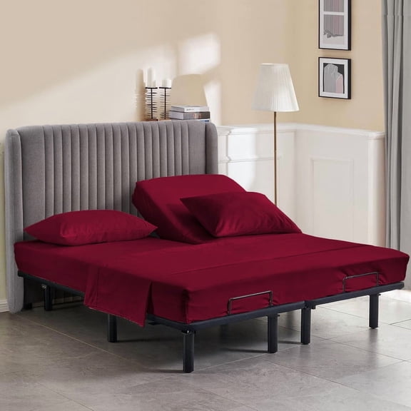 Top Split King Sheet Set for Adjustable Beds – 100% Egyptian Cotton, 800 Thread Count, 4-Piece Bed Sheets, Deep Pockets Fit up to 15", Burgundy Solid, Split 32" from Top