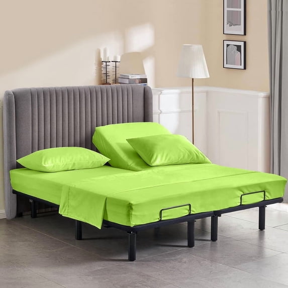 Top Split King Sheet Set for Adjustable Beds – 100% Egyptian Cotton, 800 Thread Count, 4-Piece Bed Sheets, Deep Pockets Fit up to 15", Parrot-Green Solid, Split 34" from Top