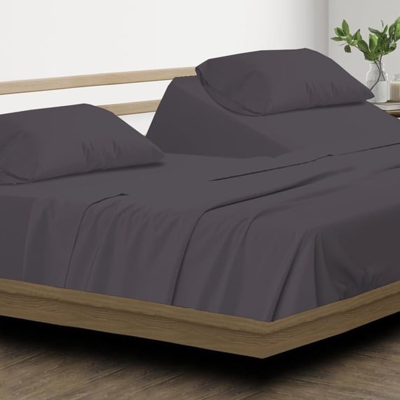 Top Split King Sheets Sets For Adjustable Bed - Split Down 28 inches from The top Split Head King Size - 18" Inch Deep Pocket, 100% Microfiber Fabric - Dark Grey Solid