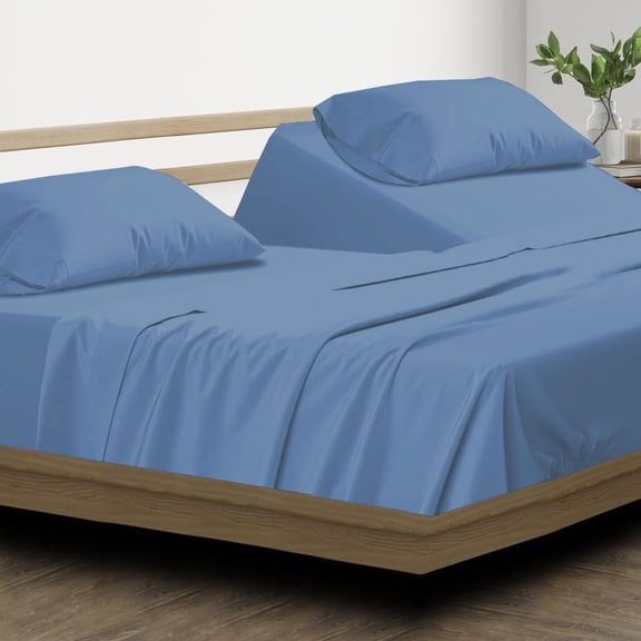 Top Split King Sheets Sets For Adjustable Bed - Split Down 28 inches from The top Split Head King Size - 18" Inch Deep Pocket, 100% Microfiber Fabric - Medium Blue Solid