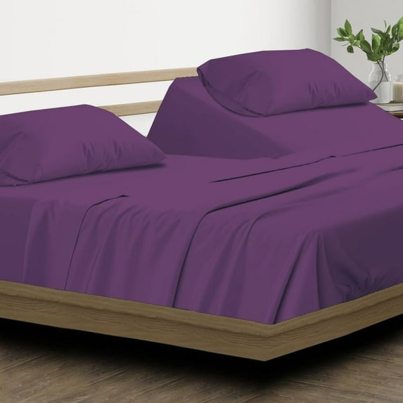 Top Split King Sheets Sets For Adjustable Bed - Split Down 28 inches from The top Split Head King Size - 18" Inch Deep Pocket, 100% Microfiber Fabric - Plum Solid