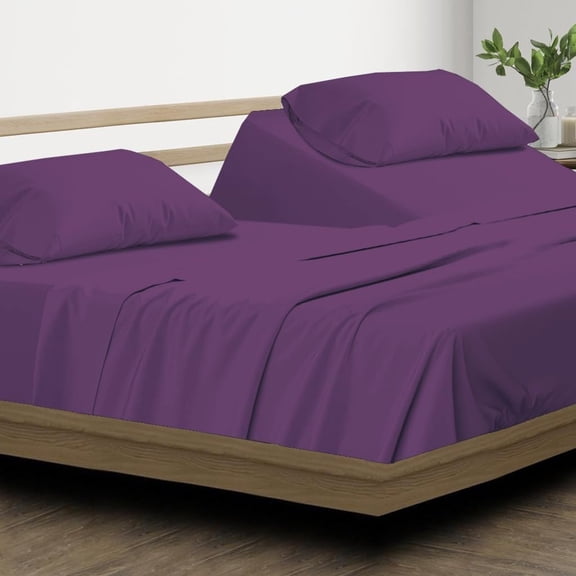 Top Split King Sheets Sets For Adjustable Bed - Split Down 28 inches from The top Split Head King Size - 18" Inch Deep Pocket, 100% Microfiber Fabric - Plum Solid